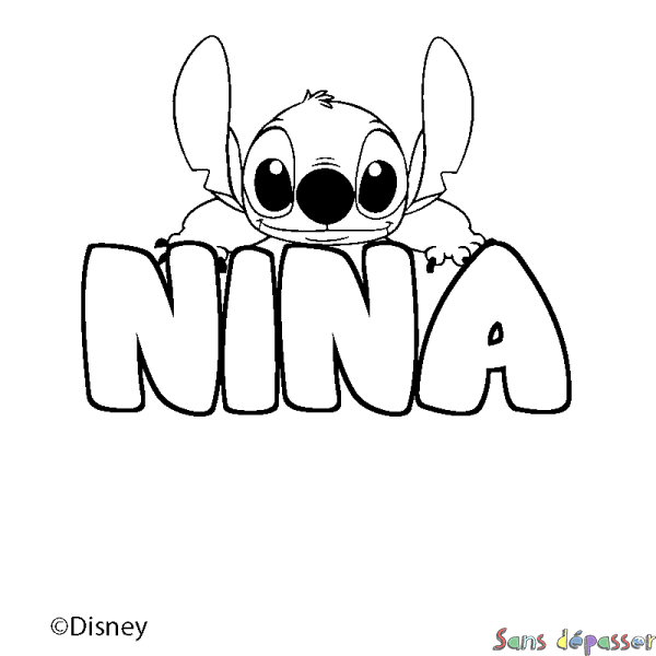 Coloriage pr&eacute;nom NINA - d&eacute;cor Stitch