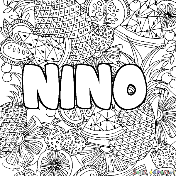 Coloriage pr&eacute;nom NINO - d&eacute;cor Mandala fruits