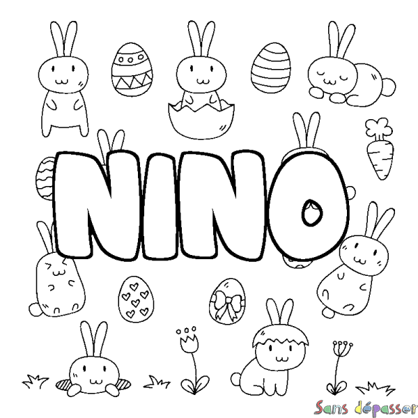 Coloriage prénom NINO - d&eacute;cor Paques