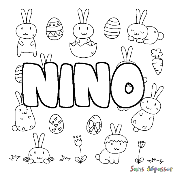 Coloriage pr&eacute;nom NINO - d&eacute;cor Paques