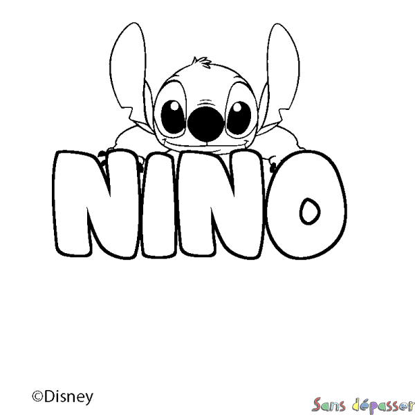 Coloriage pr&eacute;nom NINO - d&eacute;cor Stitch