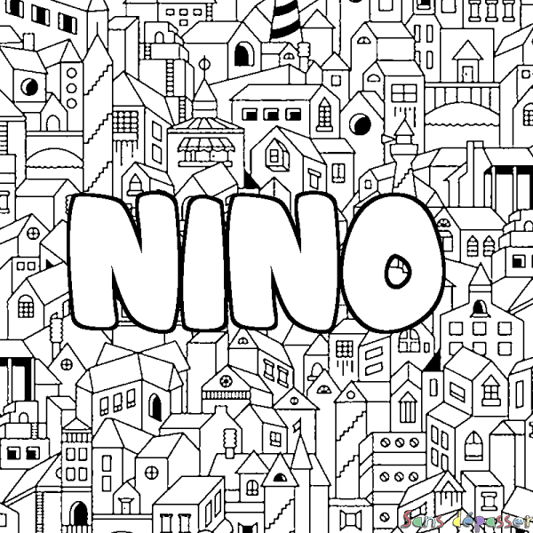 Coloriage prénom NINO - d&eacute;cor Ville