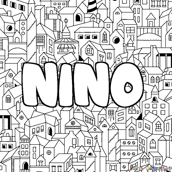 Coloriage pr&eacute;nom NINO - d&eacute;cor Ville