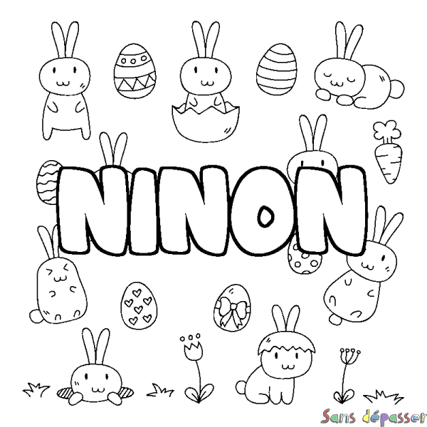 Coloriage pr&eacute;nom NINON - d&eacute;cor Paques