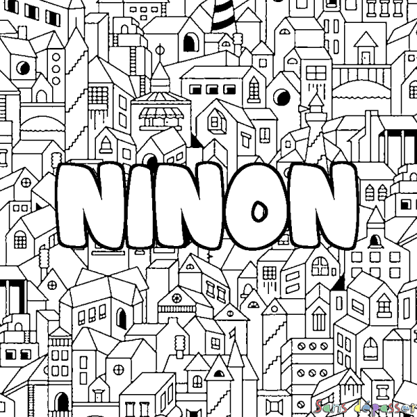 Coloriage pr&eacute;nom NINON - d&eacute;cor Ville