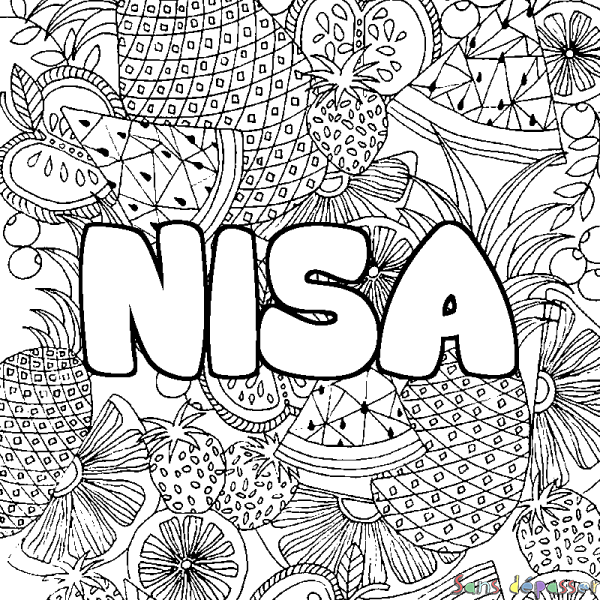 Coloriage prénom NISA - d&eacute;cor Mandala fruits