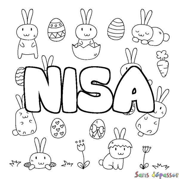 Coloriage pr&eacute;nom NISA - d&eacute;cor Paques