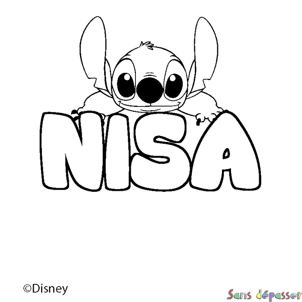 Coloriage pr&eacute;nom NISA - d&eacute;cor Stitch