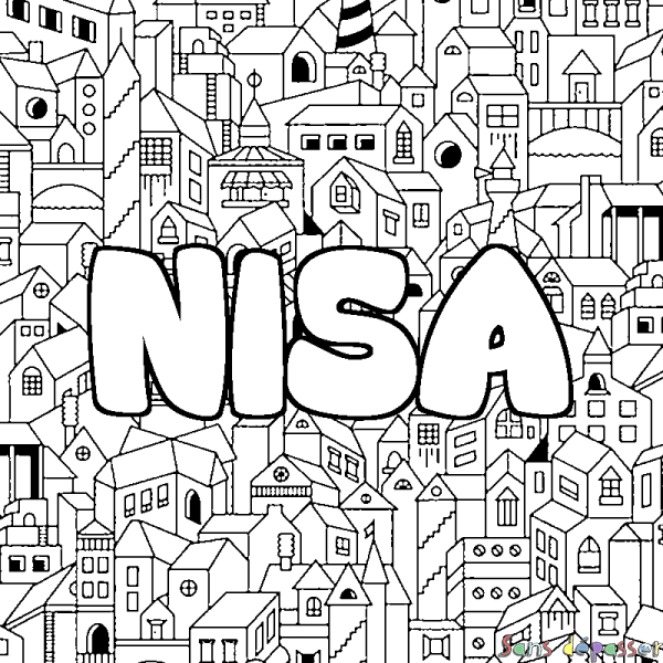 Coloriage prénom NISA - d&eacute;cor Ville