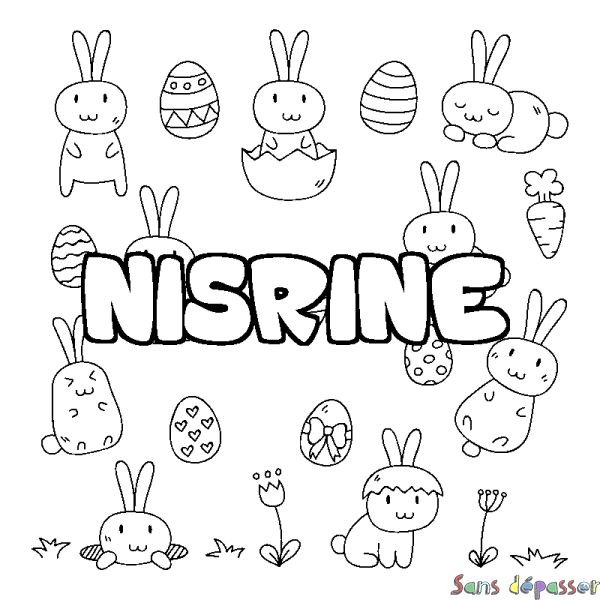 Coloriage pr&eacute;nom NISRINE - d&eacute;cor Paques