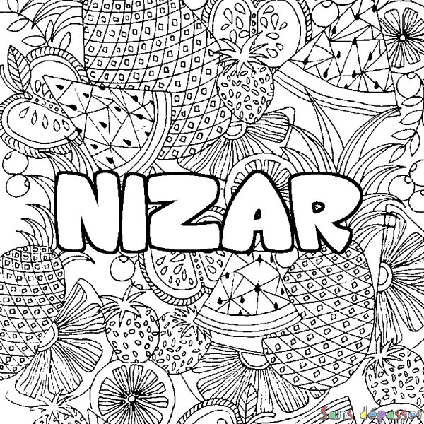Coloriage prénom NIZAR - d&eacute;cor Mandala fruits
