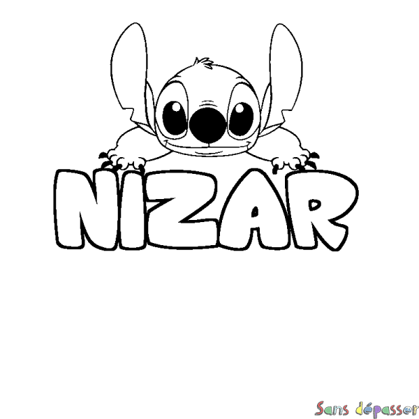 Coloriage prénom NIZAR - d&eacute;cor Stitch