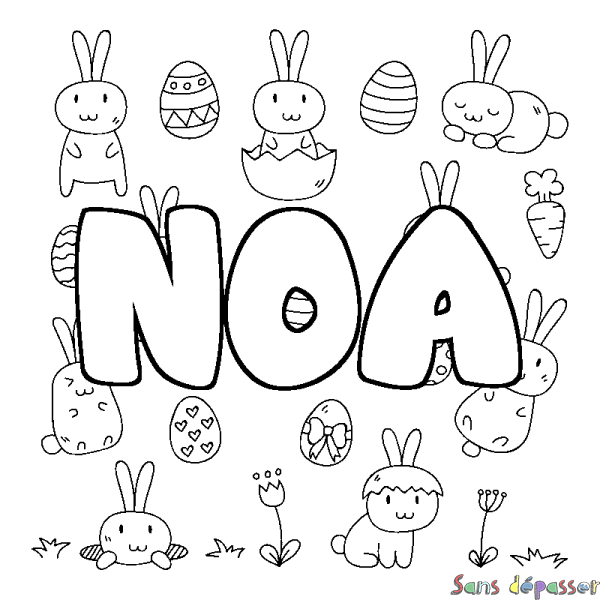 Coloriage pr&eacute;nom NOA - d&eacute;cor Paques