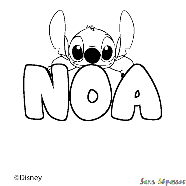 Coloriage pr&eacute;nom NOA - d&eacute;cor Stitch