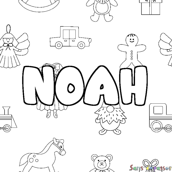 Coloriage pr&eacute;nom NOAH - d&eacute;cor Jouets