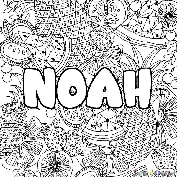 Coloriage prénom NOAH - d&eacute;cor Mandala fruits
