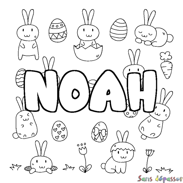 Coloriage pr&eacute;nom NOAH - d&eacute;cor Paques
