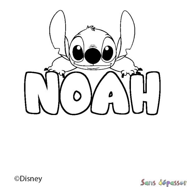 Coloriage pr&eacute;nom NOAH - d&eacute;cor Stitch