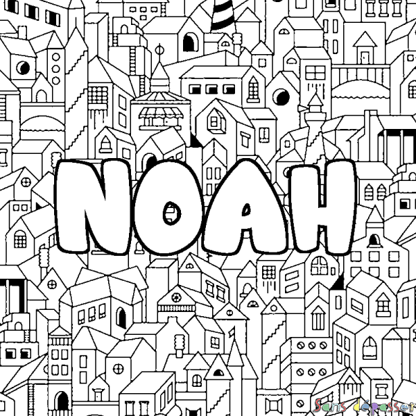 Coloriage prénom NOAH - d&eacute;cor Ville