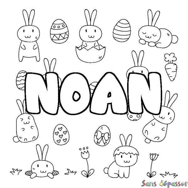 Coloriage pr&eacute;nom NOAN - d&eacute;cor Paques