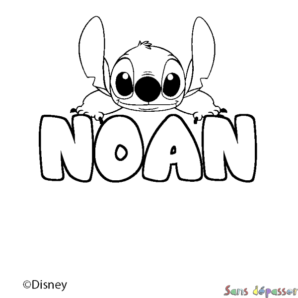 Coloriage pr&eacute;nom NOAN - d&eacute;cor Stitch