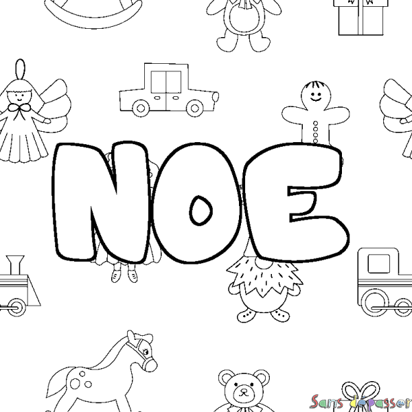 Coloriage pr&eacute;nom NOE - d&eacute;cor Jouets