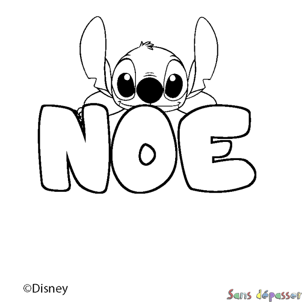 Coloriage pr&eacute;nom NOE - d&eacute;cor Stitch
