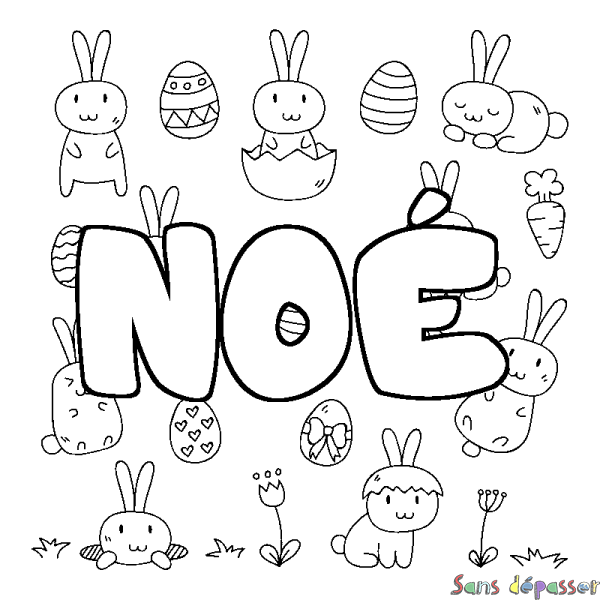 Coloriage pr&eacute;nom NO&Eacute; - d&eacute;cor Paques