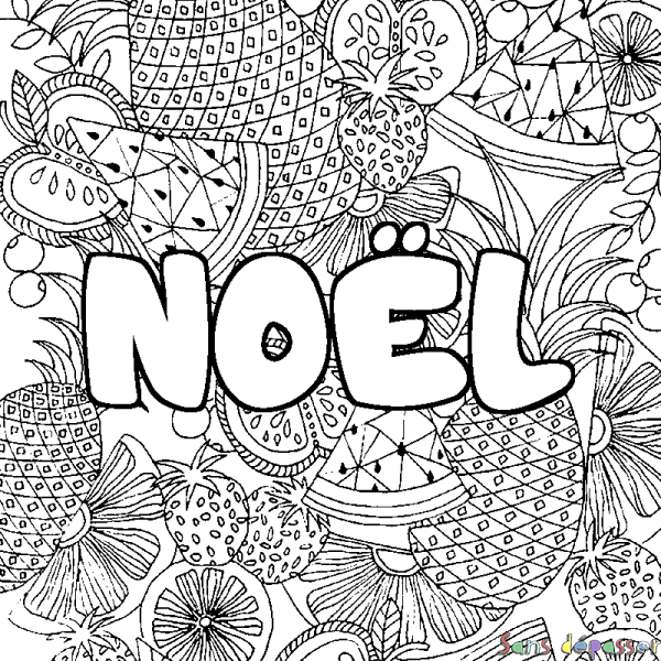 Coloriage pr&eacute;nom NO&Euml;L - d&eacute;cor Mandala fruits