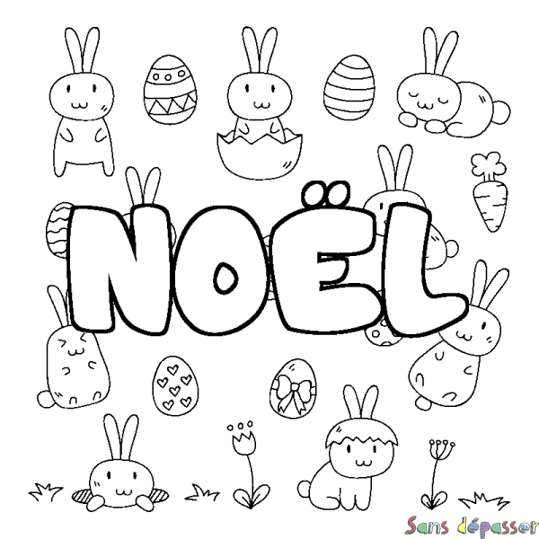 Coloriage pr&eacute;nom NO&Euml;L - d&eacute;cor Paques