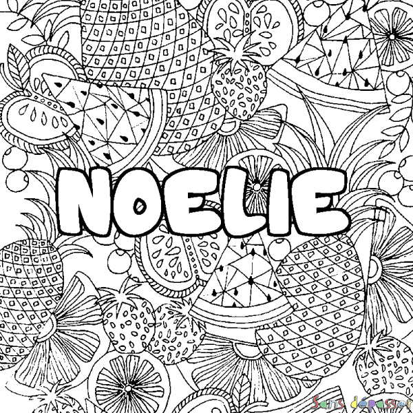 Coloriage pr&eacute;nom NOELIE - d&eacute;cor Mandala fruits