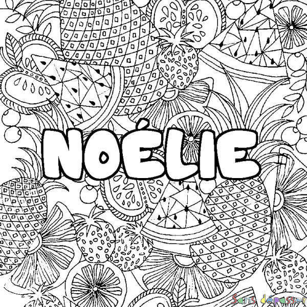 Coloriage pr&eacute;nom NO&Eacute;LIE - d&eacute;cor Mandala fruits