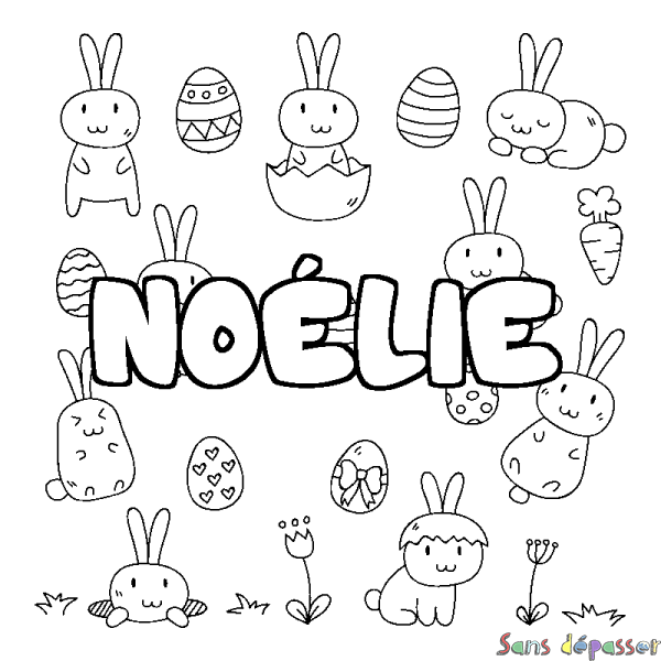 Coloriage pr&eacute;nom NO&Eacute;LIE - d&eacute;cor Paques