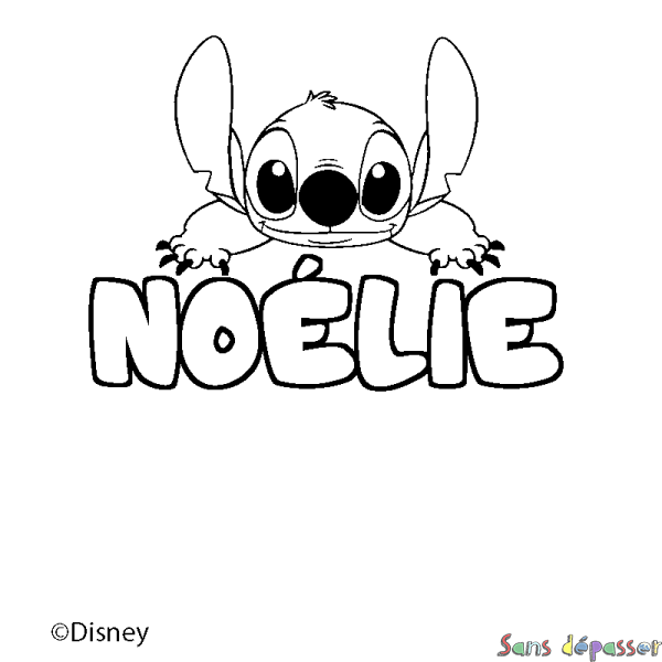Coloriage pr&eacute;nom NO&Eacute;LIE - d&eacute;cor Stitch