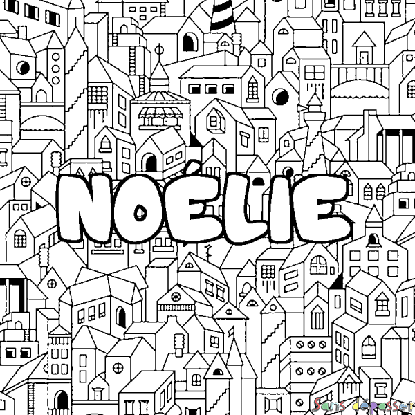 Coloriage pr&eacute;nom NO&Eacute;LIE - d&eacute;cor Ville