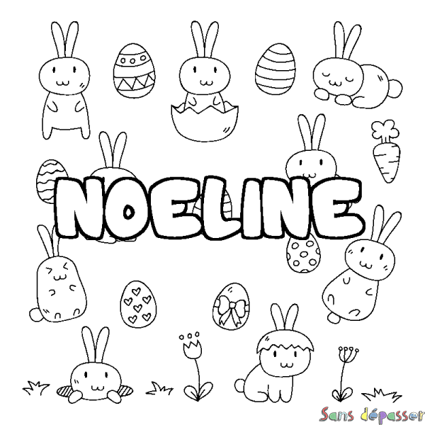 Coloriage pr&eacute;nom NOELINE - d&eacute;cor Paques