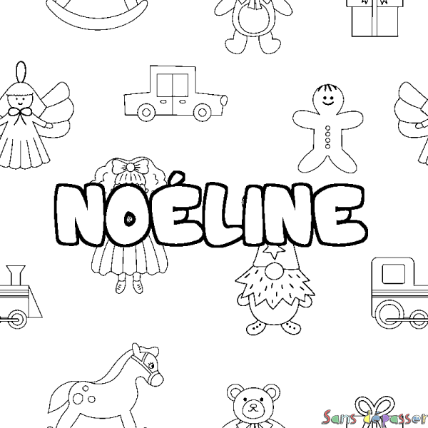 Coloriage pr&eacute;nom NO&Eacute;LINE - d&eacute;cor Jouets