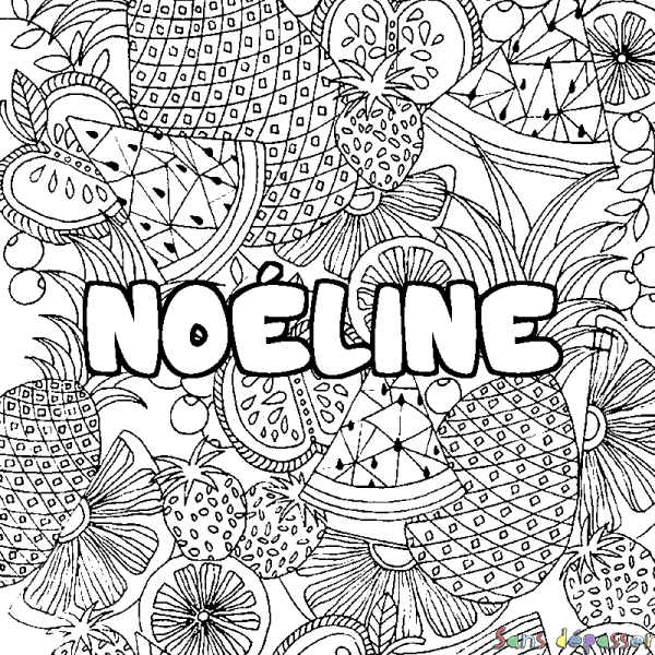 Coloriage pr&eacute;nom NO&Eacute;LINE - d&eacute;cor Mandala fruits