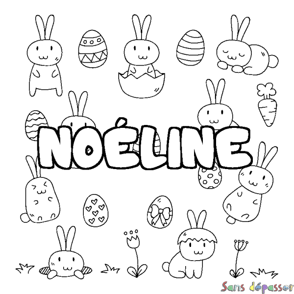 Coloriage pr&eacute;nom NO&Eacute;LINE - d&eacute;cor Paques