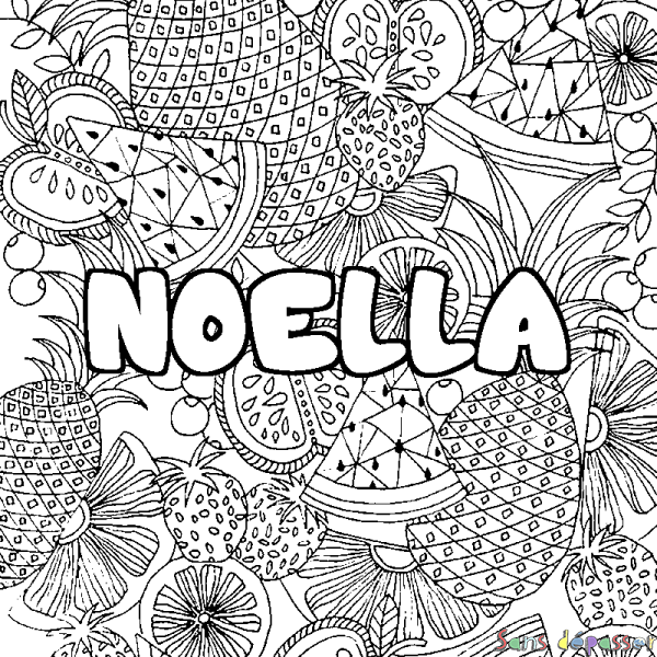 Coloriage pr&eacute;nom NOELLA - d&eacute;cor Mandala fruits