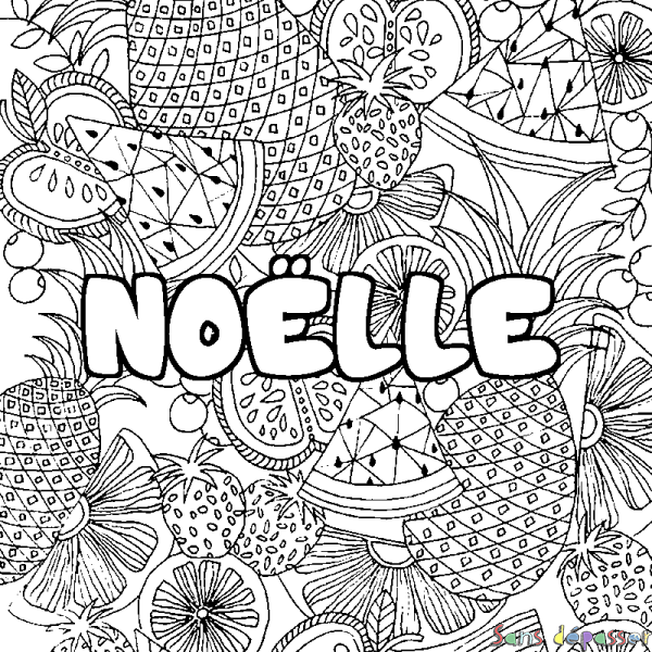 Coloriage pr&eacute;nom NO&Euml;LLE - d&eacute;cor Mandala fruits