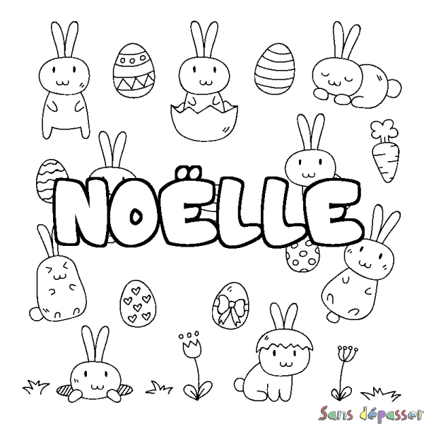 Coloriage pr&eacute;nom NO&Euml;LLE - d&eacute;cor Paques