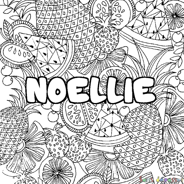 Coloriage pr&eacute;nom NOELLIE - d&eacute;cor Mandala fruits