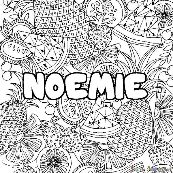 Coloriage pr&eacute;nom NOEMIE - d&eacute;cor Mandala fruits