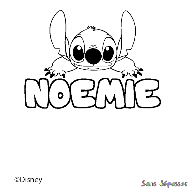 Coloriage pr&eacute;nom NOEMIE - d&eacute;cor Stitch