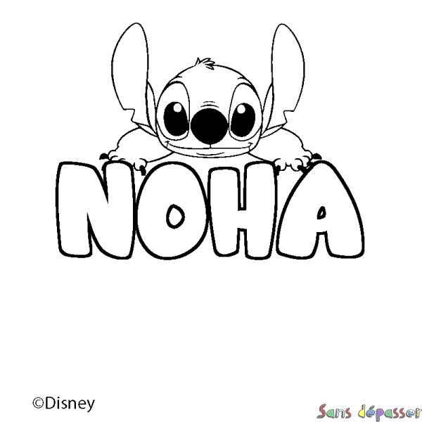 Coloriage pr&eacute;nom NOHA - d&eacute;cor Stitch