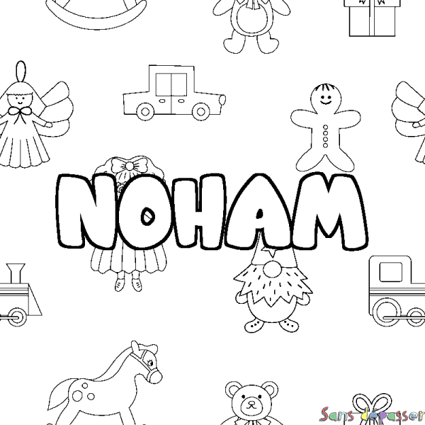 Coloriage prénom NOHAM - d&eacute;cor Jouets
