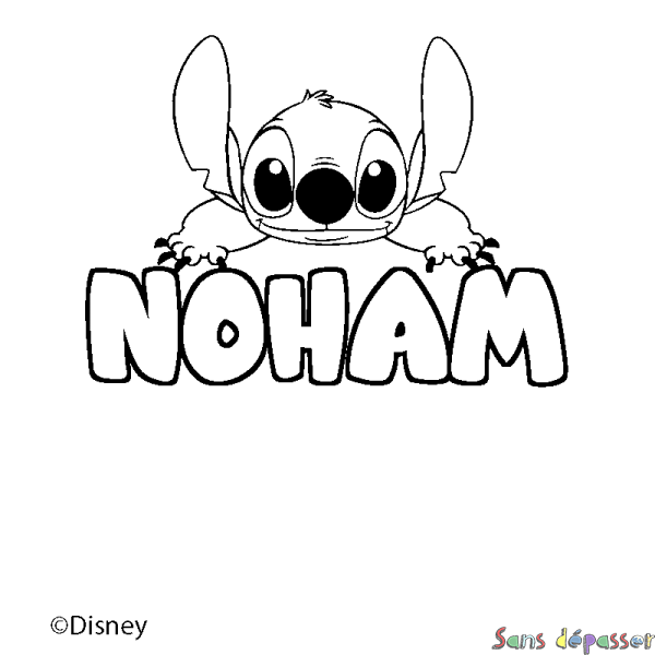 Coloriage pr&eacute;nom NOHAM - d&eacute;cor Stitch