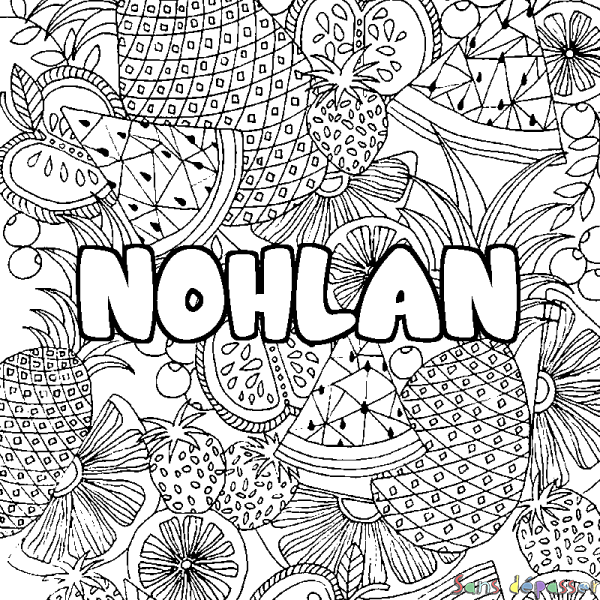Coloriage pr&eacute;nom NOHLAN - d&eacute;cor Mandala fruits