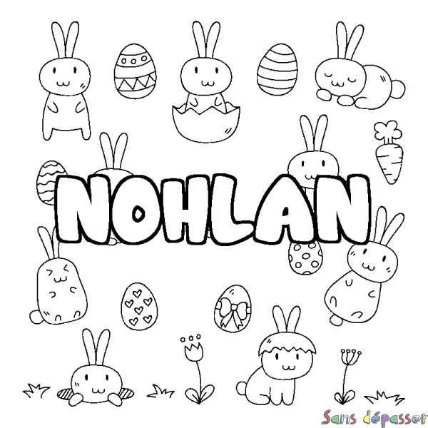 Coloriage pr&eacute;nom NOHLAN - d&eacute;cor Paques